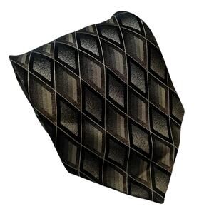 Croft & Barrow Black Gray Bronze Diamond Geometric Pattern Silk Tie